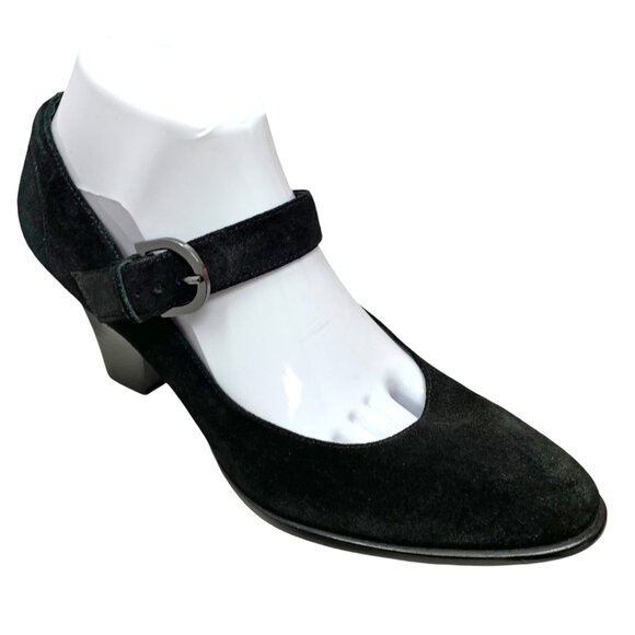 Via Spiga Black Suede Cone Heel Mary‎ Jane Pumps - Picture 2 of 10